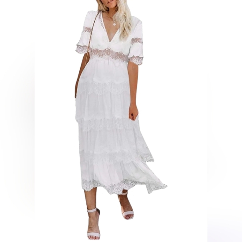 BLENCOT White Boho Maxi Dress NWT Wedding Guest, Summer, Beach S